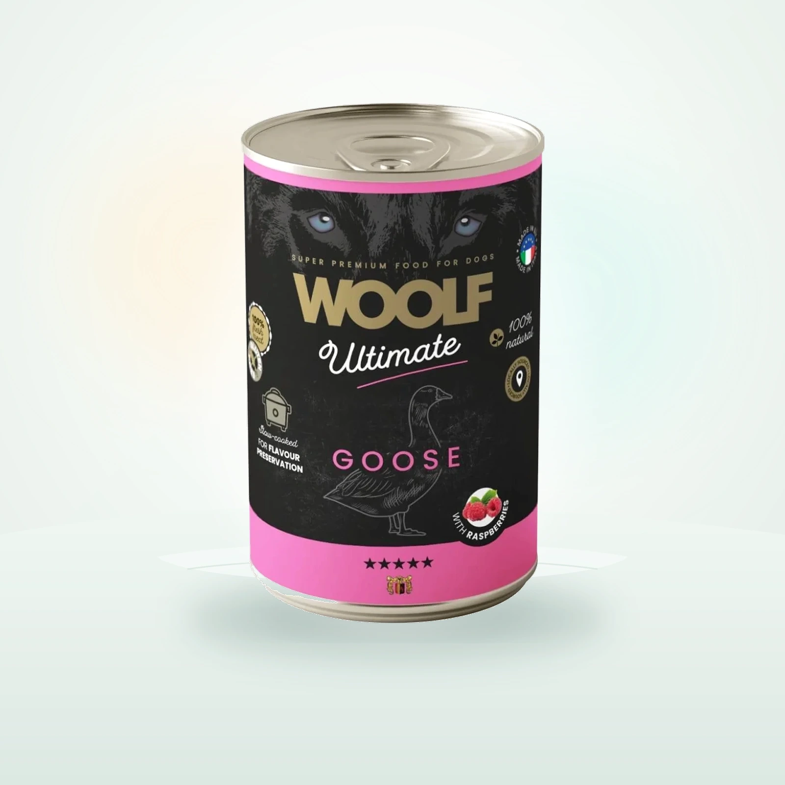 WOOLF Ultimate Adult Dog Goose and Raspberries wilgotna karma z gęsiną i malinami dla psów